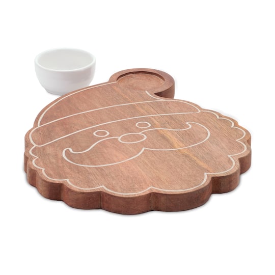 Melrose 12" Santa Wood Platter with Ceramic Dip Bowl